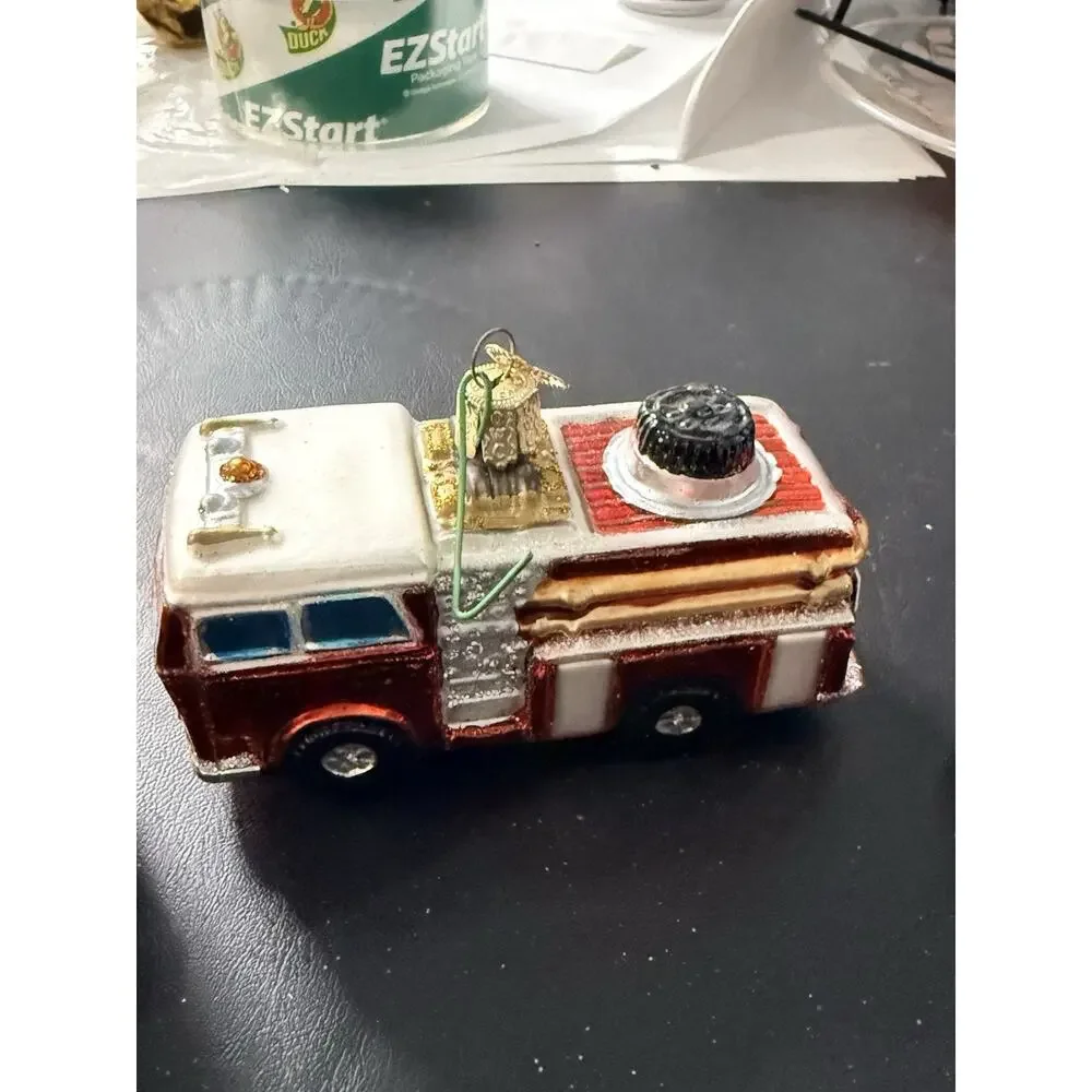 Old World Christmas Glass Ornaments School Bus Fire Truck Ambulance Double Bus